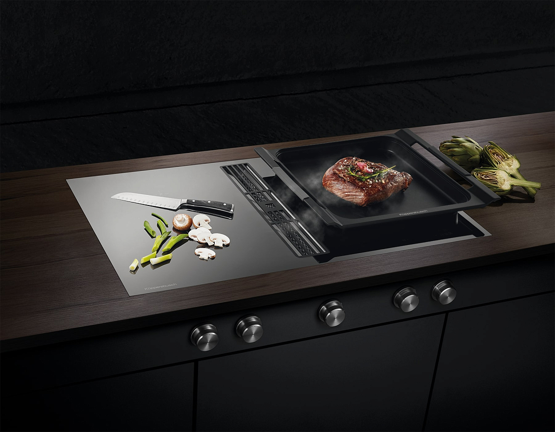 Индукционная варочная панель с вытяжкой Kuppersbusch KMI 9850.0 SR Black Velvet (отгружается KMI 985